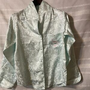 Bali Studio Satin Floral Jacquard Button-Up Pajama Top & Bottom